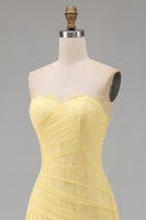 Load image into Gallery viewer, Floral Sweetheart Butter Yellow Lace Long Sheath Ruched Prom Dress