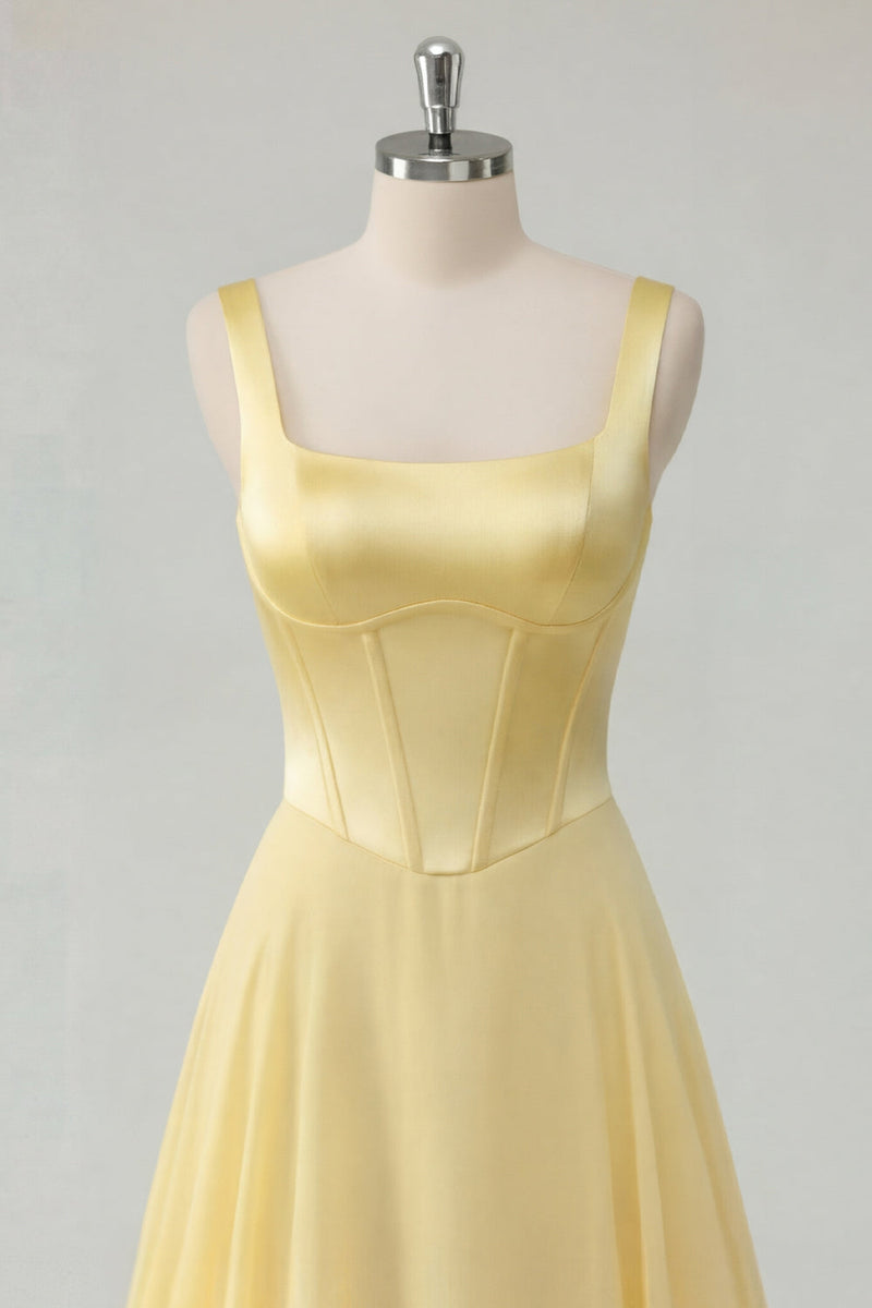 Load image into Gallery viewer, Corset Thick Straps A Line Butter Yellow Long Prom Dress