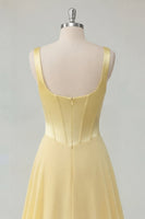 Load image into Gallery viewer, Corset Thick Straps A Line Butter Yellow Long Prom Dress