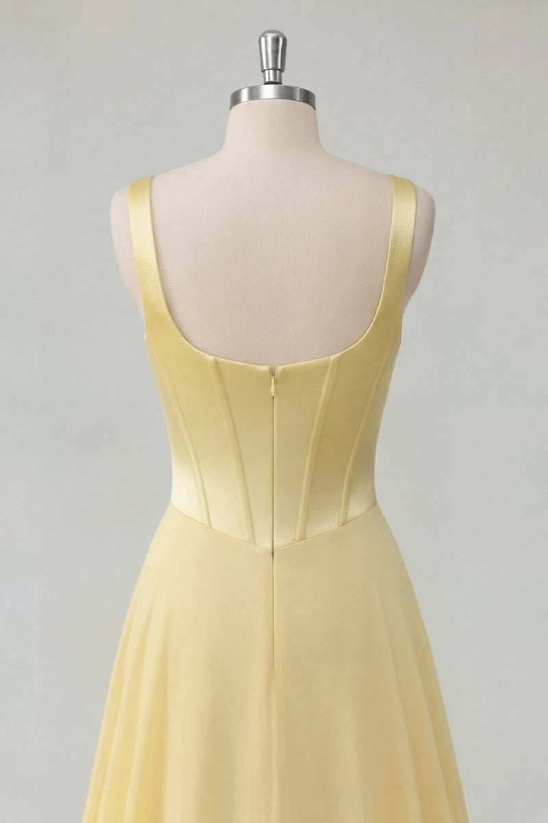 Load image into Gallery viewer, Corset Thick Straps A Line Butter Yellow Long Prom Dress