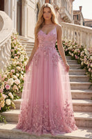 Load image into Gallery viewer, Spaghetti Straps Sparkly Floral Taro A Line Beaded Prom Dress