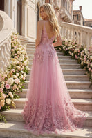 Load image into Gallery viewer, Spaghetti Straps Sparkly Floral Taro A Line Beaded Prom Dress
