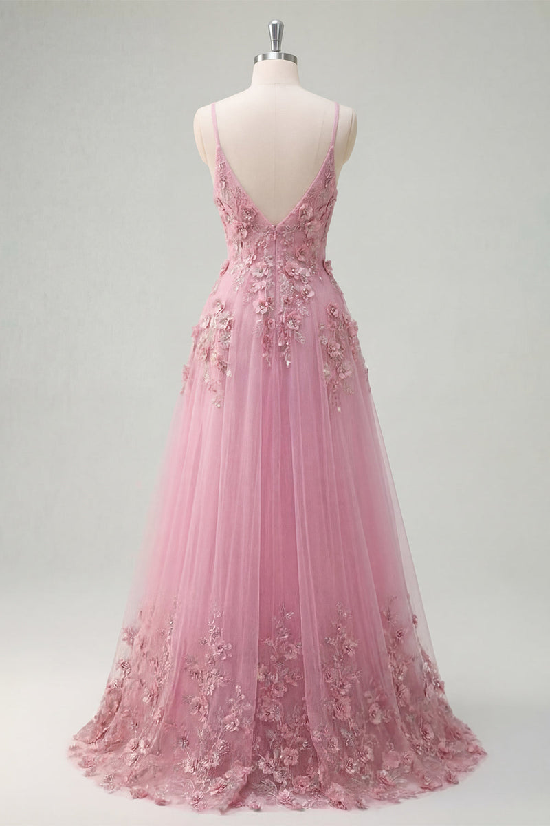 Load image into Gallery viewer, Spaghetti Straps Sparkly Floral Taro A Line Beaded Prom Dress