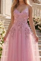 Load image into Gallery viewer, Spaghetti Straps Sparkly Floral Taro A Line Beaded Prom Dress