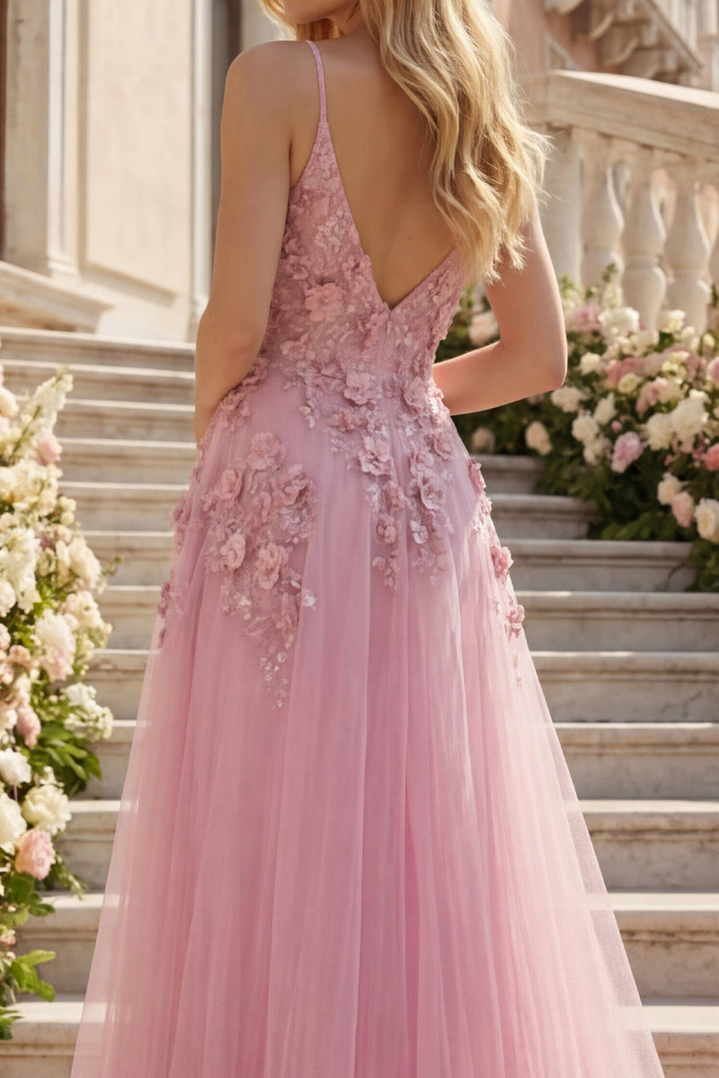 Load image into Gallery viewer, Spaghetti Straps Sparkly Floral Taro A Line Beaded Prom Dress