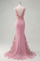 Load image into Gallery viewer, Sparkly Long Floral Beaded V-Neck Ruched Taro Mermaid Prom Dress