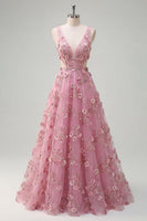 Load image into Gallery viewer, V-Neck Sparkly Taro Floral A Line Beaded Prom Dress