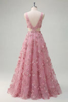 Load image into Gallery viewer, V-Neck Sparkly Taro Floral A Line Beaded Prom Dress