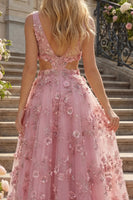 Load image into Gallery viewer, V-Neck Sparkly Taro Floral A Line Beaded Prom Dress