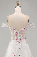 Load image into Gallery viewer, Floral Off the Shoulder Corset Sparkly White Beaded Sweep Train Wedding Dress