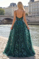 Load image into Gallery viewer, Corset A Line Sparkly Dark Green Sequin High Low Prom Dress with Ruffles
