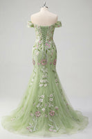 Load image into Gallery viewer, Mermaid Corset Floral Green Long Off the Shoulder Prom Dress