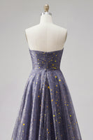 Load image into Gallery viewer, A Line Dusty Blue Strapless Long Glitter Prom Dress with Bow