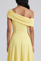 Load image into Gallery viewer, Butter Yellow A Line Off the Shoulder Maxi Beach Formal Dress with Slit