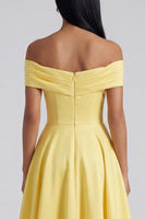Load image into Gallery viewer, Off the Shoulder Butter Yellow A Line Ruched Maxi Beach Formal Dress