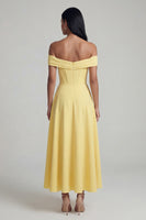 Load image into Gallery viewer, Butter Yellow Corset Maxi A Line Beach Formal Dress with Slit