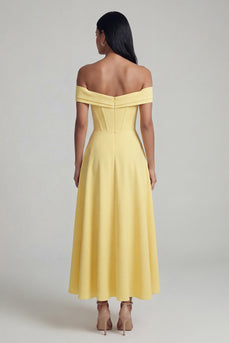Butter Yellow Corset Maxi A Line Beach Formal Dress with Slit