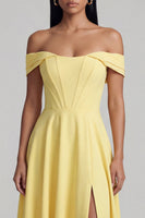 Load image into Gallery viewer, Butter Yellow Corset Maxi A Line Beach Formal Dress with Slit