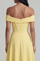 Load image into Gallery viewer, Butter Yellow Corset Maxi A Line Beach Formal Dress with Slit