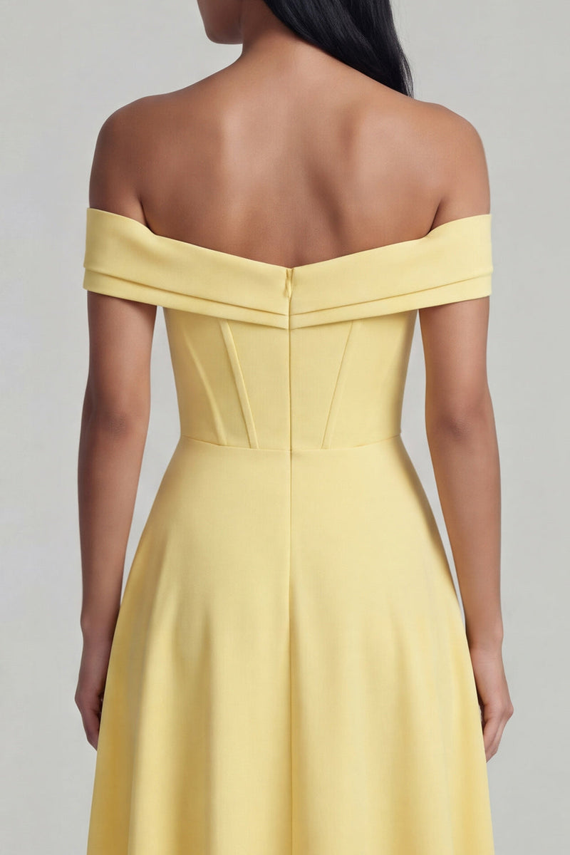Load image into Gallery viewer, Butter Yellow Corset Maxi A Line Beach Formal Dress with Slit