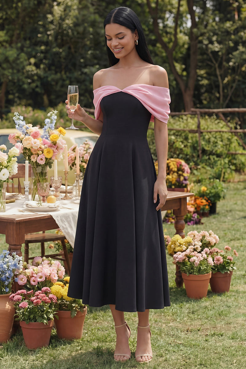 Load image into Gallery viewer, Black A Line Maxi Off the Shoulder Beach Formal Dress
