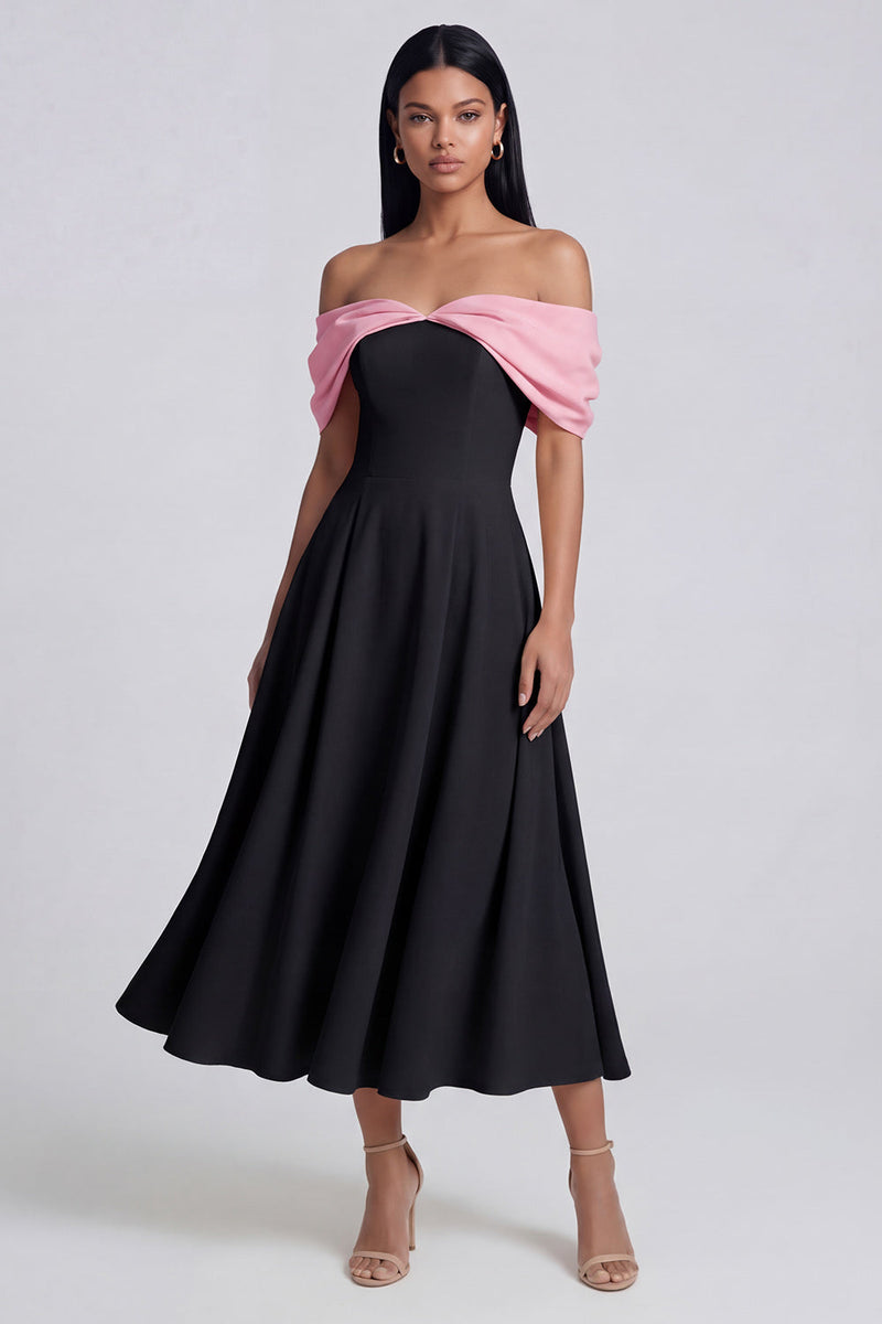 Load image into Gallery viewer, Black A Line Maxi Off the Shoulder Beach Formal Dress