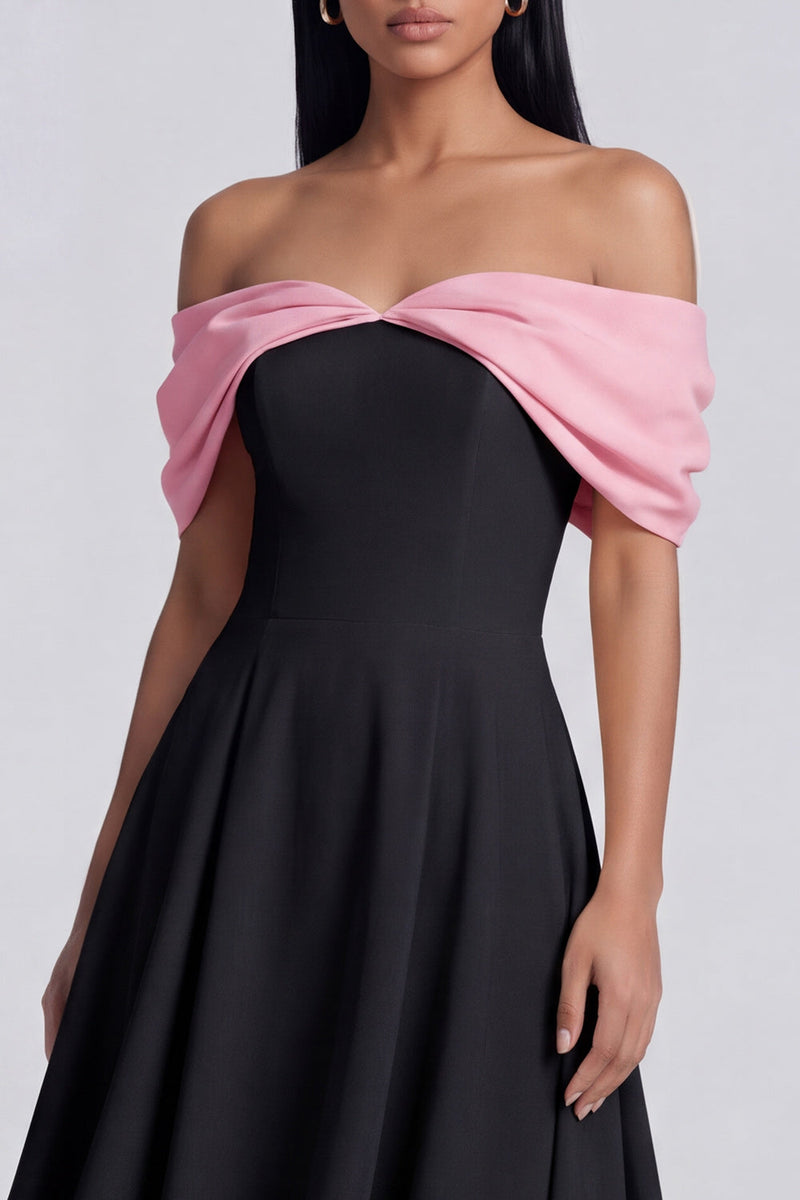 Load image into Gallery viewer, Black A Line Maxi Off the Shoulder Beach Formal Dress