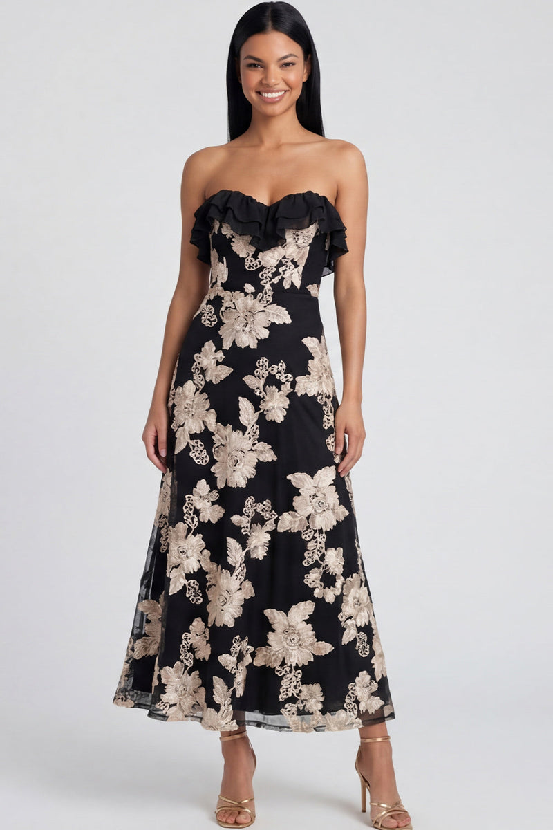 Load image into Gallery viewer, Floral Light Blue A Line Strapless Maxi Beach Formal Dress with Ruffles