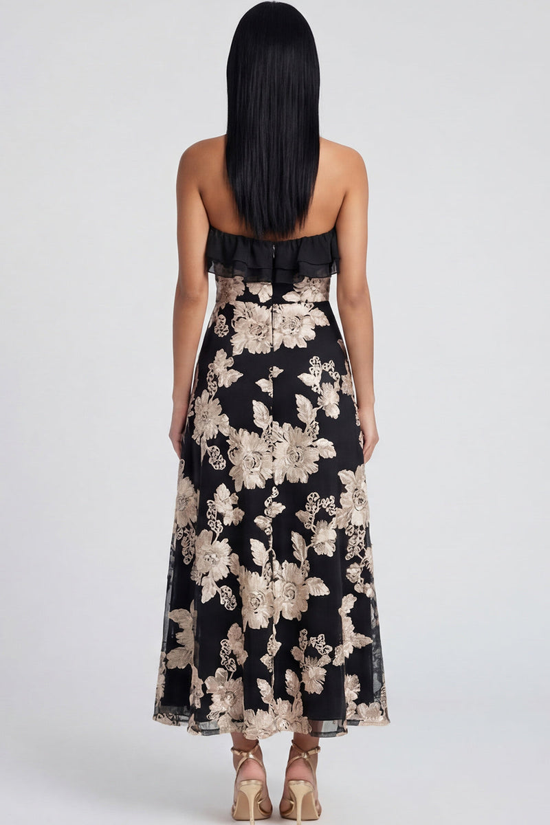 Load image into Gallery viewer, Floral Light Blue A Line Strapless Maxi Beach Formal Dress with Ruffles