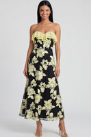Load image into Gallery viewer, Floral Light Blue A Line Strapless Maxi Beach Formal Dress with Ruffles