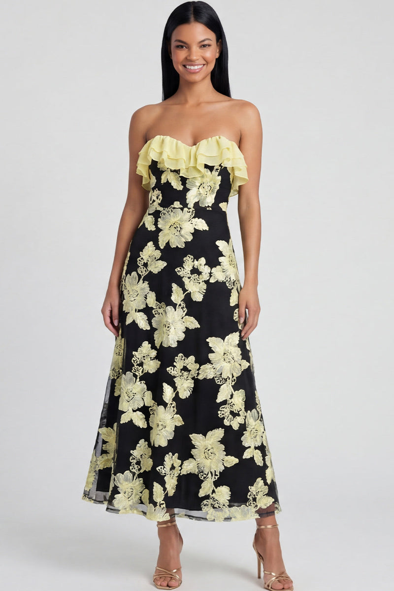 Load image into Gallery viewer, Floral Light Blue A Line Strapless Maxi Beach Formal Dress with Ruffles