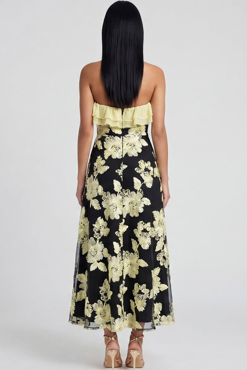 Load image into Gallery viewer, Floral Light Blue A Line Strapless Maxi Beach Formal Dress with Ruffles