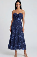 Load image into Gallery viewer, Floral Light Blue A Line Strapless Maxi Beach Formal Dress with Ruffles