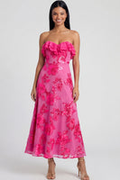 Load image into Gallery viewer, Floral Light Blue A Line Strapless Maxi Beach Formal Dress with Ruffles