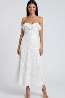 Load image into Gallery viewer, Floral Light Blue A Line Strapless Maxi Beach Formal Dress with Ruffles