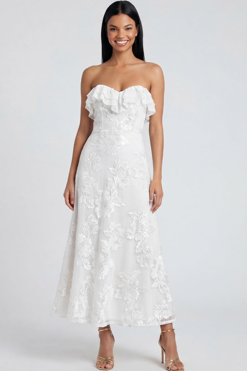 Load image into Gallery viewer, Floral Light Blue A Line Strapless Maxi Beach Formal Dress with Ruffles
