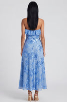 Load image into Gallery viewer, Floral Light Blue A Line Strapless Maxi Beach Formal Dress with Ruffles