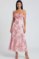 Load image into Gallery viewer, Floral Light Blue A Line Strapless Maxi Beach Formal Dress with Ruffles
