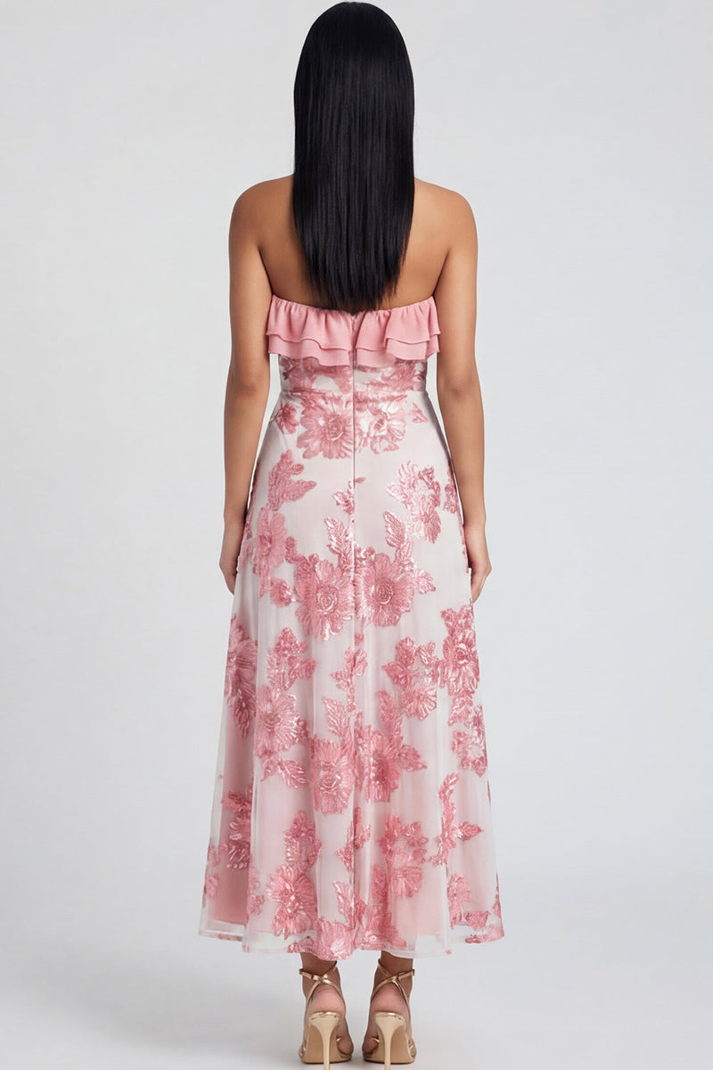 Load image into Gallery viewer, Floral Light Blue A Line Strapless Maxi Beach Formal Dress with Ruffles