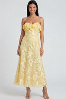 Load image into Gallery viewer, Floral Light Blue A Line Strapless Maxi Beach Formal Dress with Ruffles