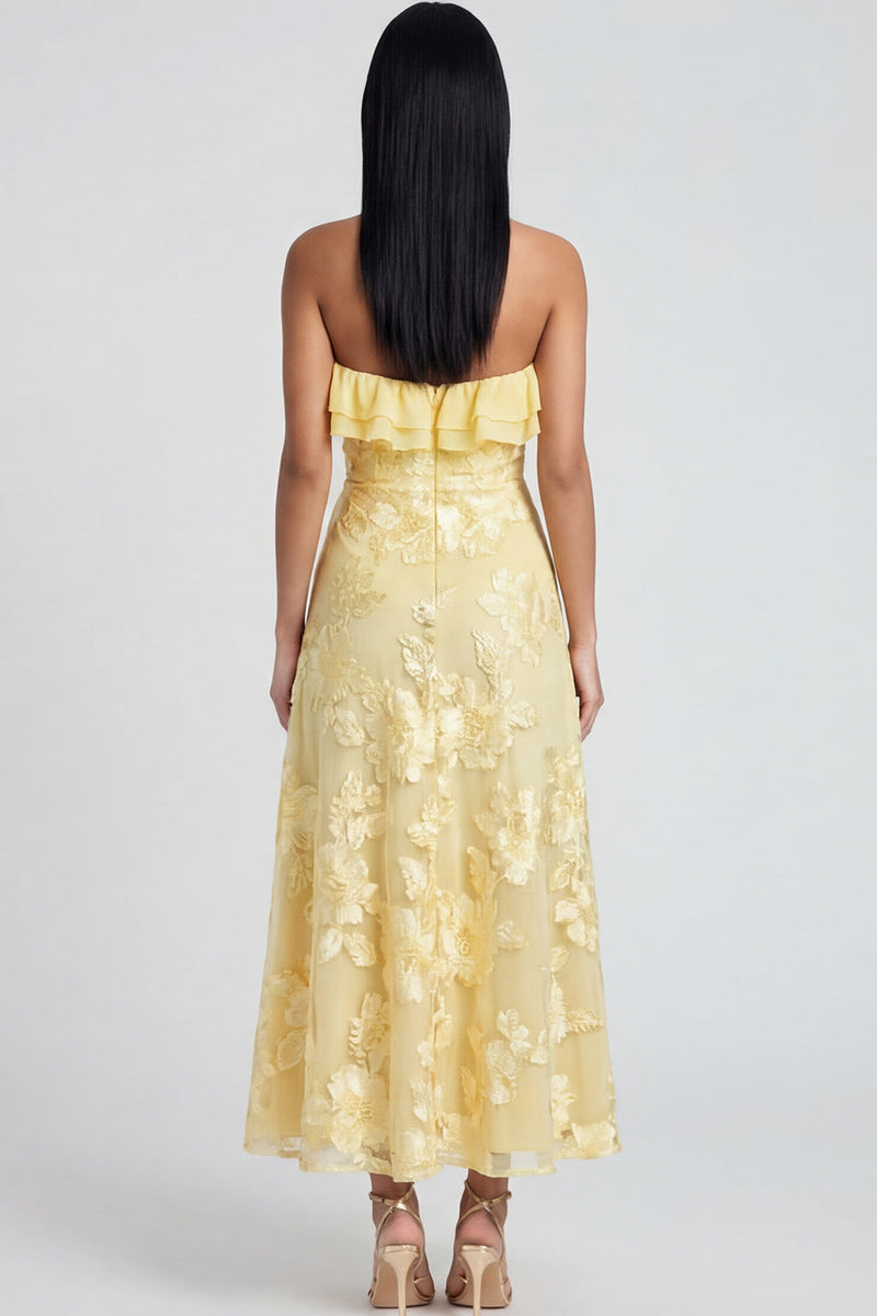 Load image into Gallery viewer, Floral Light Blue A Line Strapless Maxi Beach Formal Dress with Ruffles