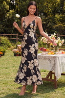 Load image into Gallery viewer, Mermaid Sage Green Floral Maxi Spaghetti Straps Beach Formal Dress