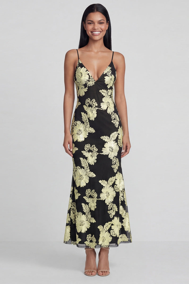 Load image into Gallery viewer, Mermaid Sage Green Floral Maxi Spaghetti Straps Beach Formal Dress