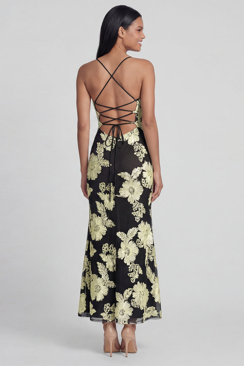Load image into Gallery viewer, Mermaid Sage Green Floral Maxi Spaghetti Straps Beach Formal Dress
