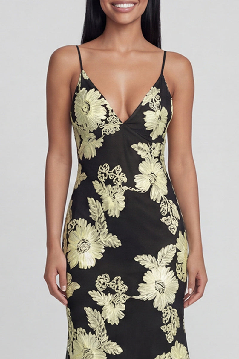 Load image into Gallery viewer, Mermaid Sage Green Floral Maxi Spaghetti Straps Beach Formal Dress