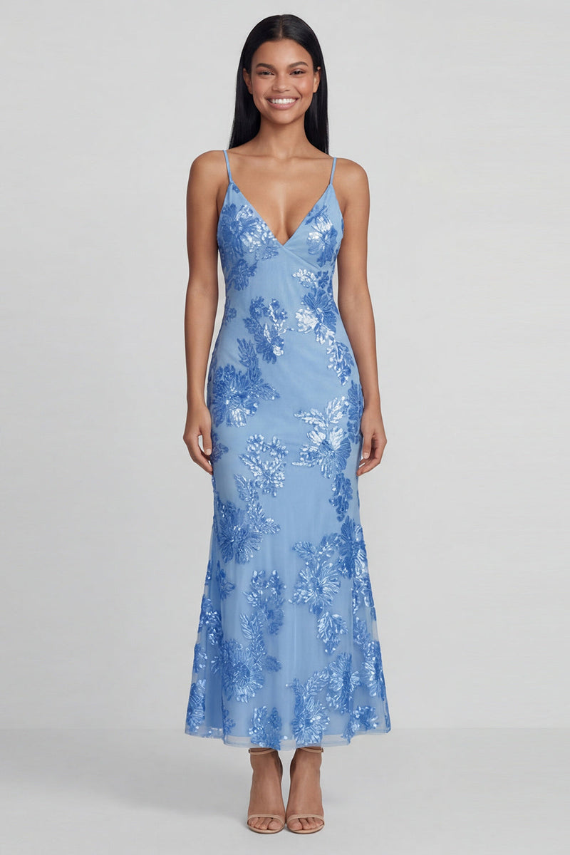 Load image into Gallery viewer, Mermaid Sage Green Floral Maxi Spaghetti Straps Beach Formal Dress