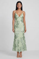 Load image into Gallery viewer, Mermaid Sage Green Floral Maxi Spaghetti Straps Beach Formal Dress