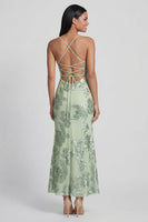 Load image into Gallery viewer, Mermaid Sage Green Floral Maxi Spaghetti Straps Beach Formal Dress