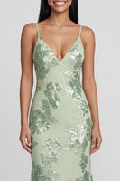 Load image into Gallery viewer, Mermaid Sage Green Floral Maxi Spaghetti Straps Beach Formal Dress