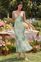 Load image into Gallery viewer, Mermaid Sage Green Floral Maxi Spaghetti Straps Beach Formal Dress
